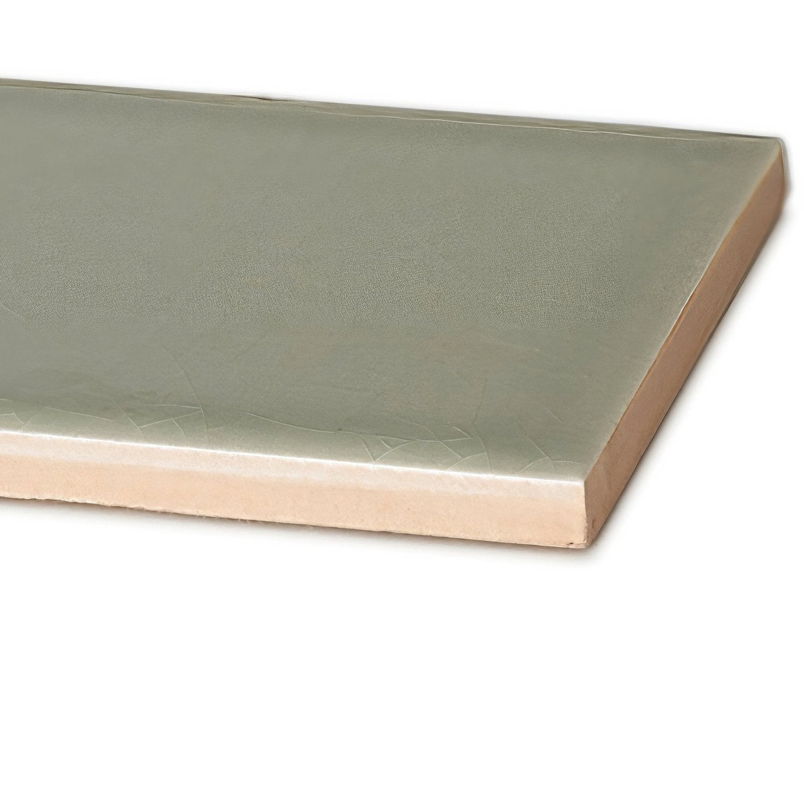 Retro metro gloucester road 7.5 x 15 glazed ceramic tile with a matte sage green finish and subtle crackle texture