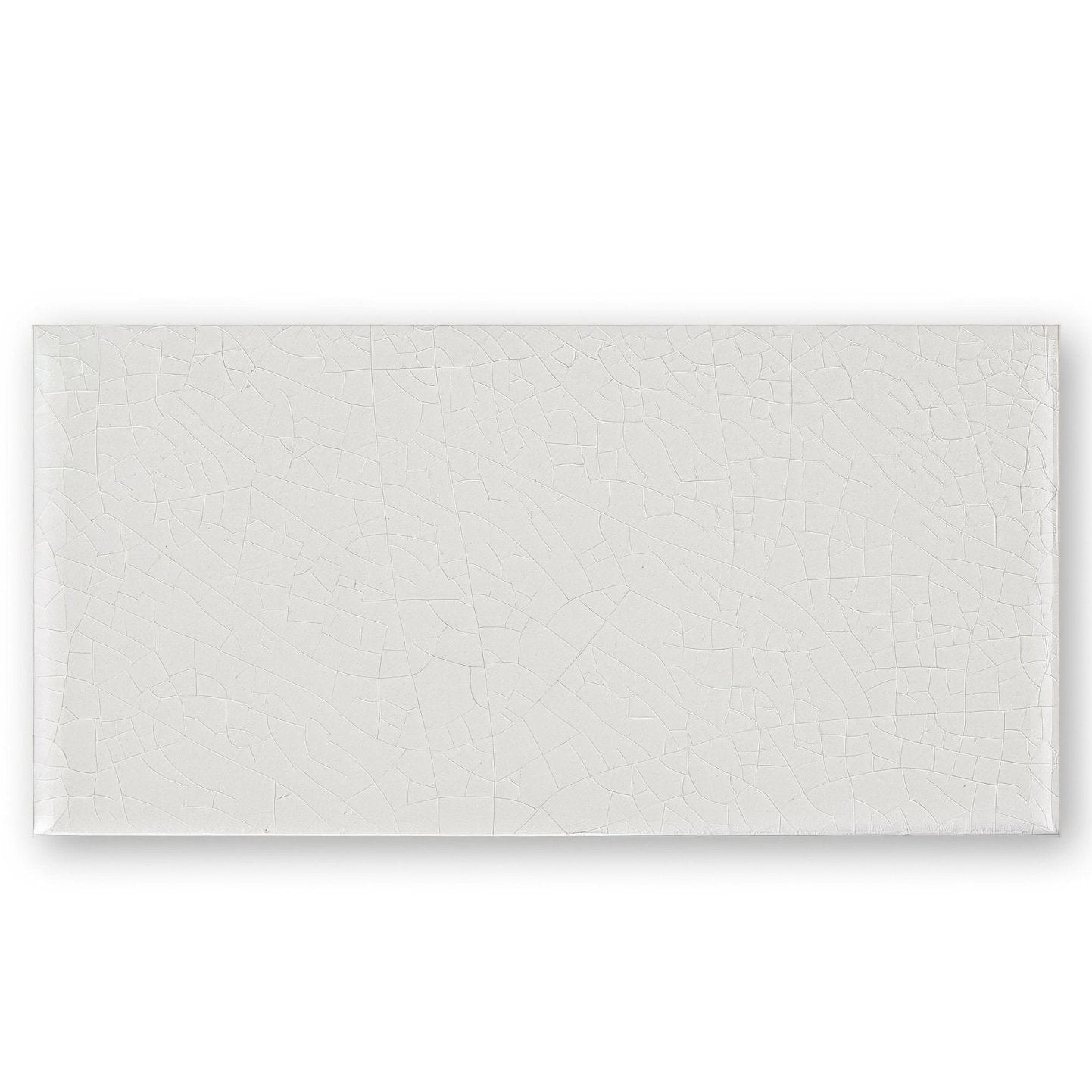 A rectangular white ceramic Retro Metro South Kensington 7.5 x 15 glazed tile with a subtle crackled glaze finish