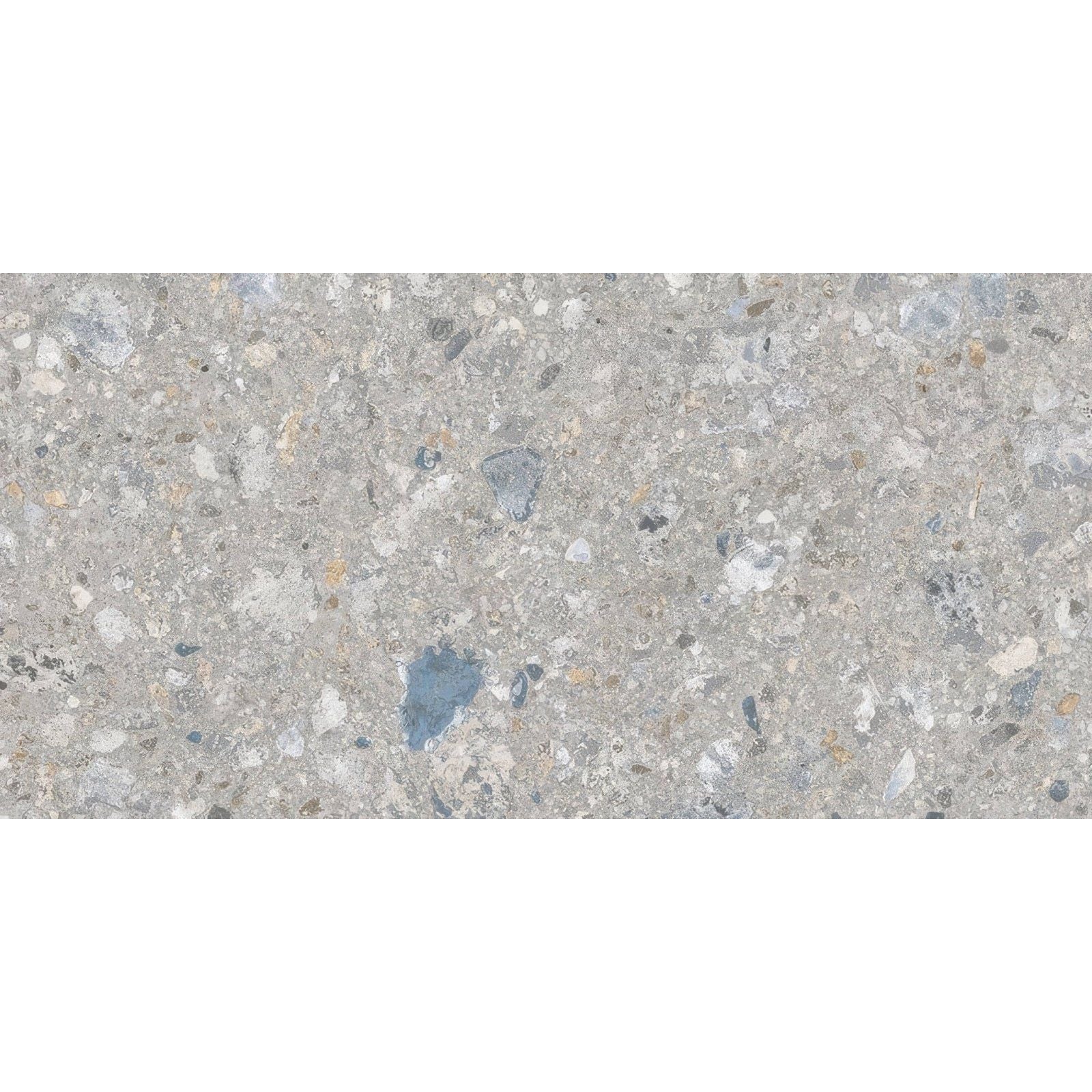 Reykjavik ash 60 x 30cm gray concrete tile with speckled texture and embedded gray white and subtle blue pebbles