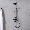 Black matte finished shower system with rainhead and handheld nozzle mounted on a vertical bar Reykjavik Ash 60 x 30cm