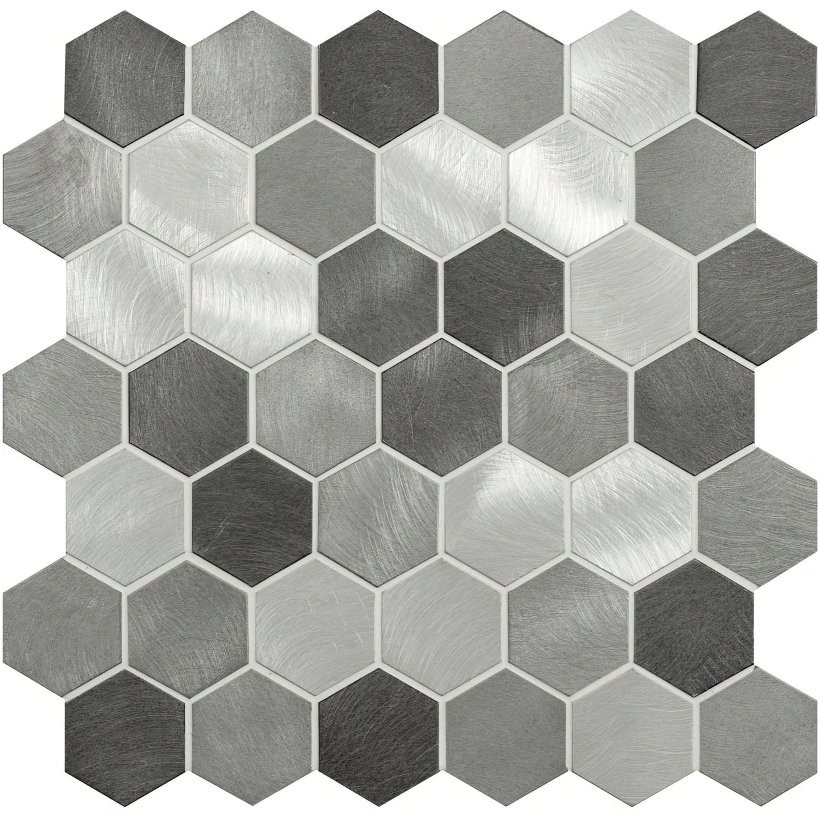 Rhea Grey and Silver Mixed Hexagon Mosaic – detail view 2
