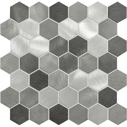 Rhea Grey and Silver Mixed Hexagon Mosaic – detail view 2