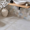 Rhine Porcelain Blanc in a bathroom setting