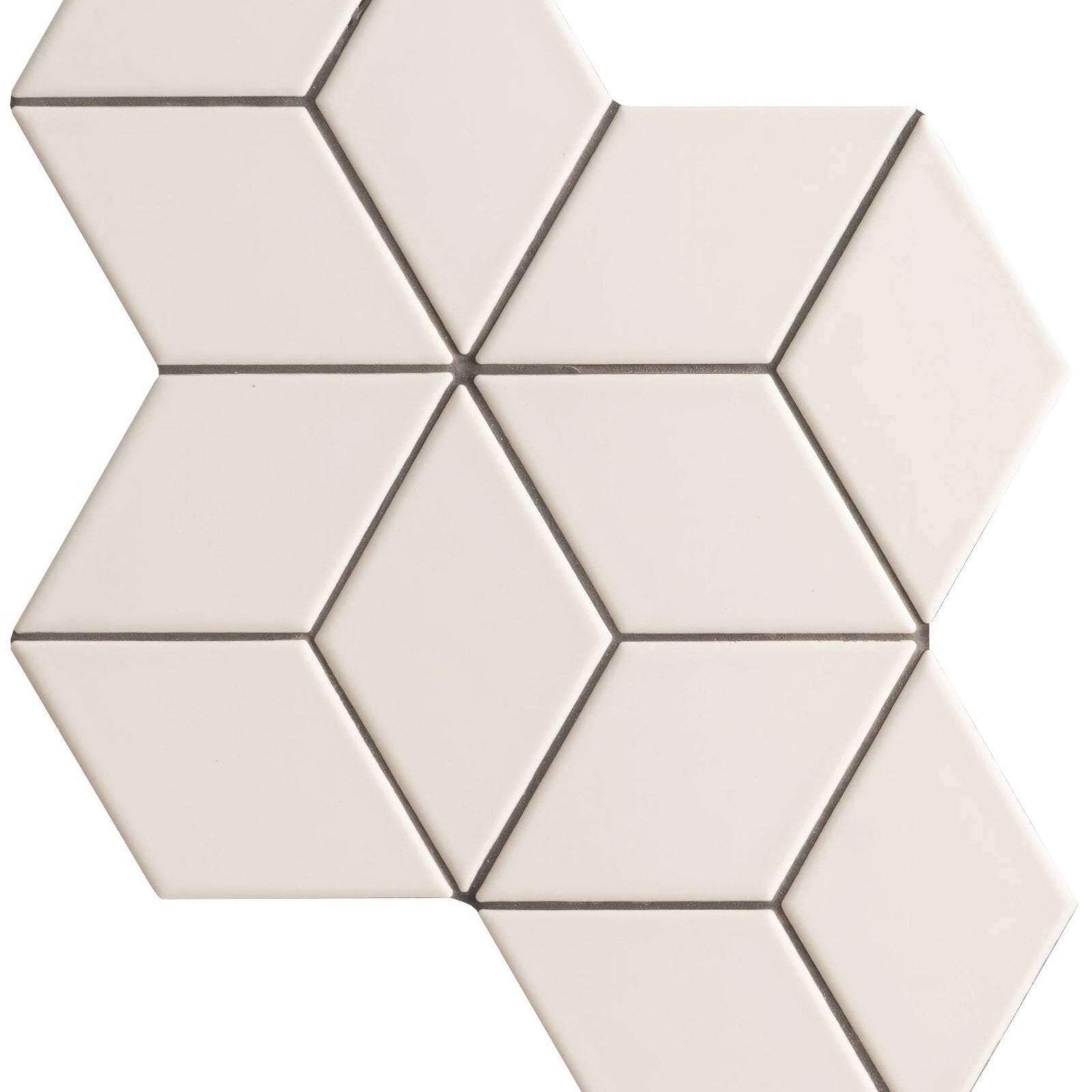 Rhombus Matt Large Mosaic cream rhombus mosaic tile with dark grey grout