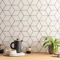 Rhombus Matt Large Mosaic cream rhombus mosaic with a black ceramic coffee pot