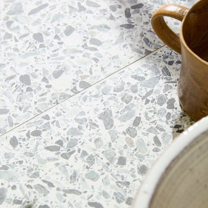 Rialto Porcelain Vert green terrazzo-effect porcelain floor tile detail