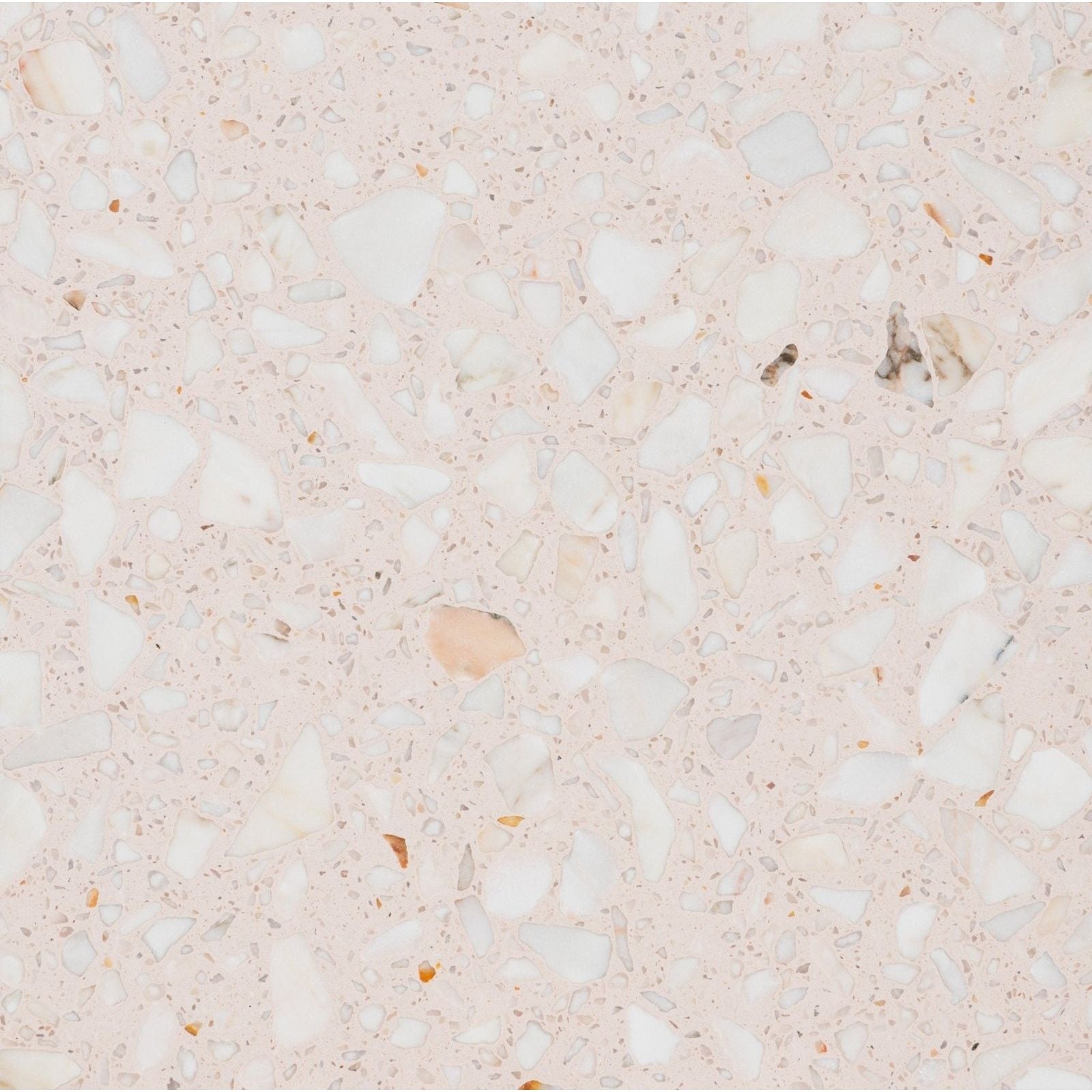 Beige rialto terrazzo ballerin honed surface with white gray and peach stone fragments speckled pattern