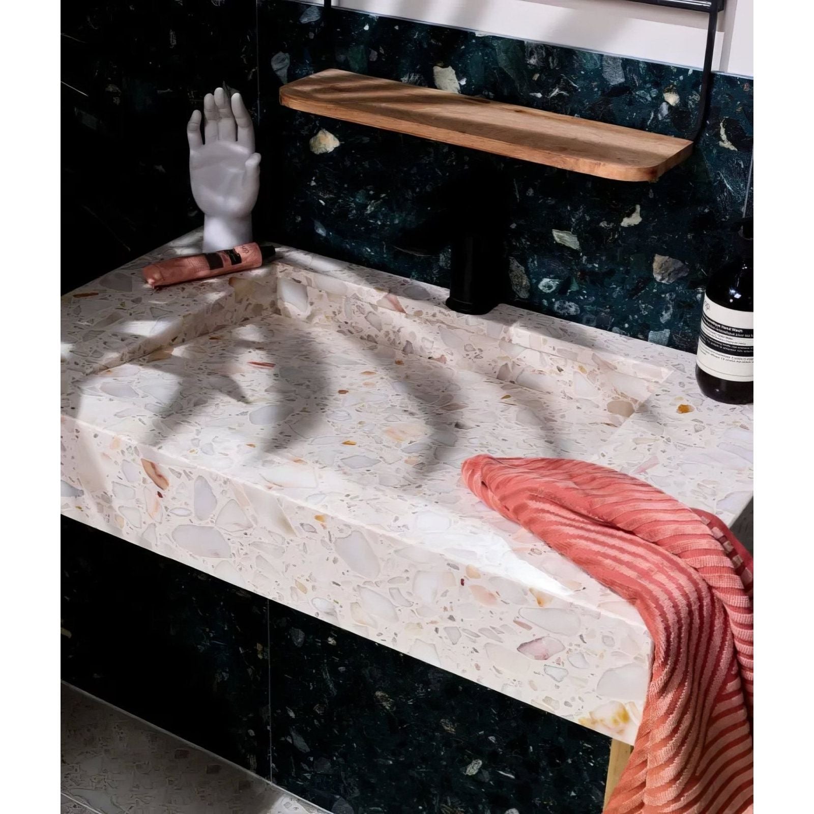 White terrazzo countertop rialto terrazzo foscari honed with speckled pink beige and gray fragments