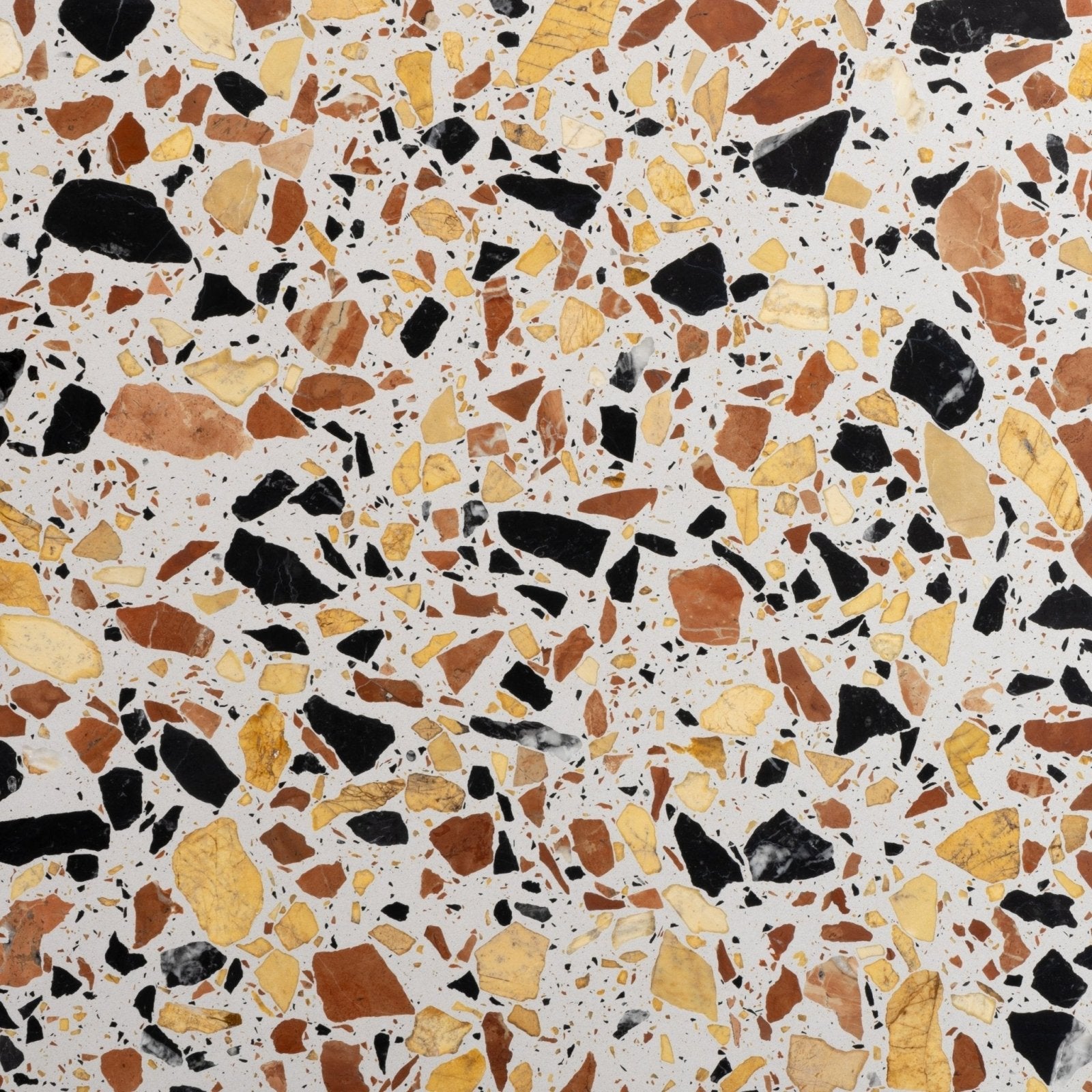 Rialto terrazzo san marco honed floor with black gold and terracotta stone fragments set in white mortar