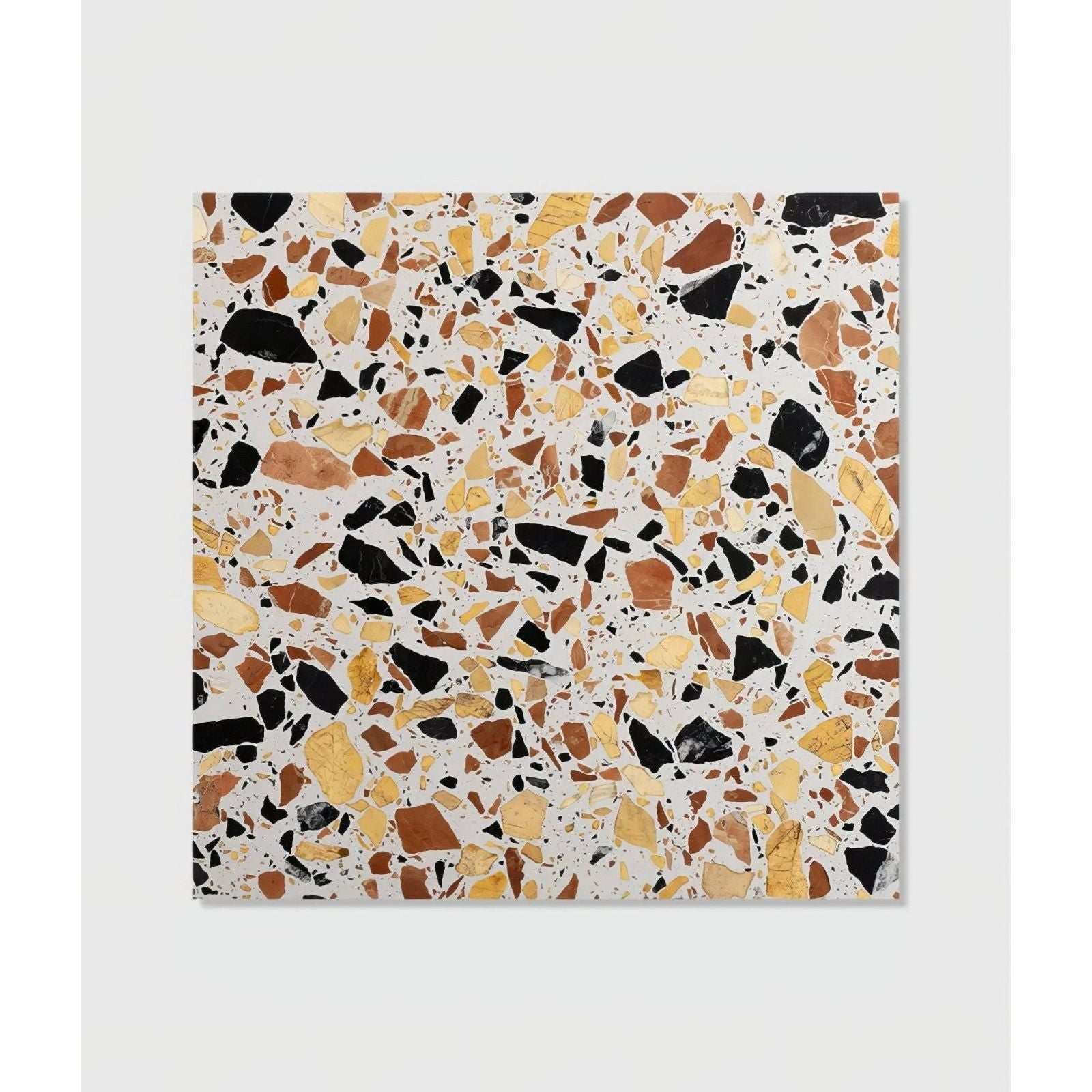 Rialto terrazzo san marco honed tile with black brown and beige speckled fragments in light gray matrix