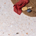 Terrazzo floor tiles rialto terrazzo veneta honed with light white and beige speckled stone fragments pattern