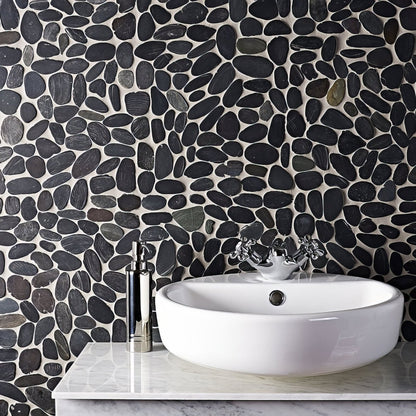 Riverstone Black Flat Cut Pebble Mosaic
