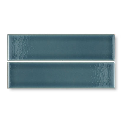 Teal rectangular ceramic tiles with subtle crackled glaze finish retro metro green park 5 x 20cm