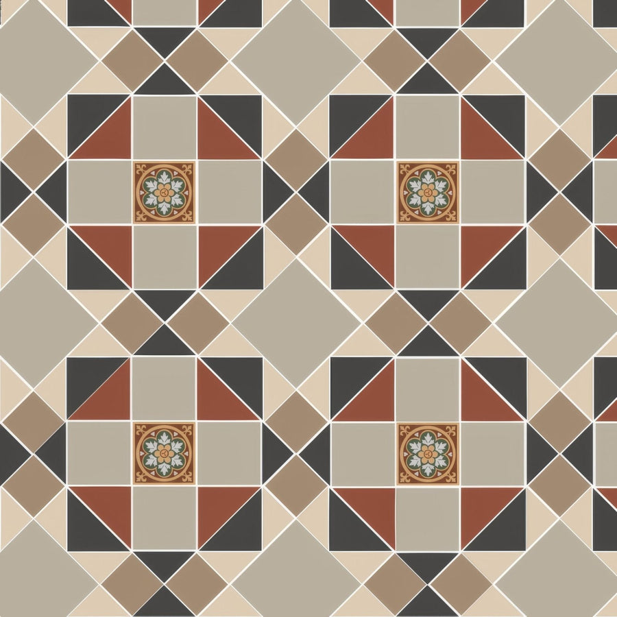 Rochester Black, Holkham Dune, Red, Regency Bath & White with Livingstone Green on Buff – pattern detail