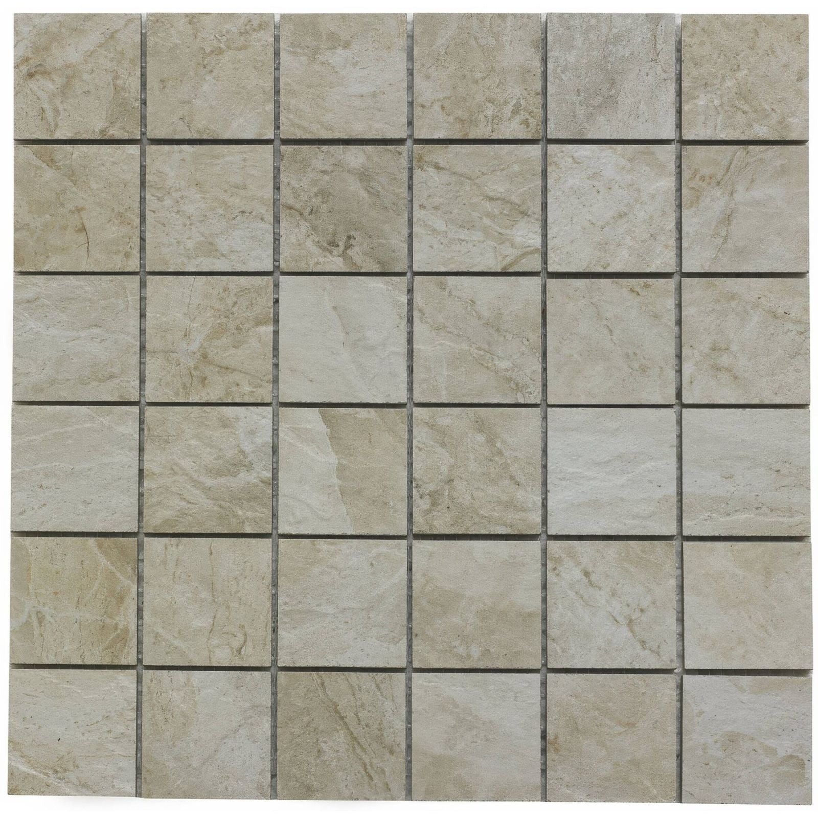 Beige marble mosaic tile with subtle veining and polished finish from the rockies alberta mosaic collection
