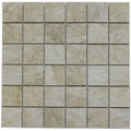 Beige marble mosaic tile with subtle veining and polished finish from the rockies alberta mosaic collection
