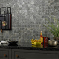 Gray marble-effect mosaic tile backsplash from Rockies New Mexico Mosaic featuring stone material for wall use