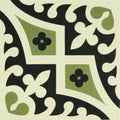 Roman romanesque dublin ornamental tile in olive green black and cream-colored accents for interior decor