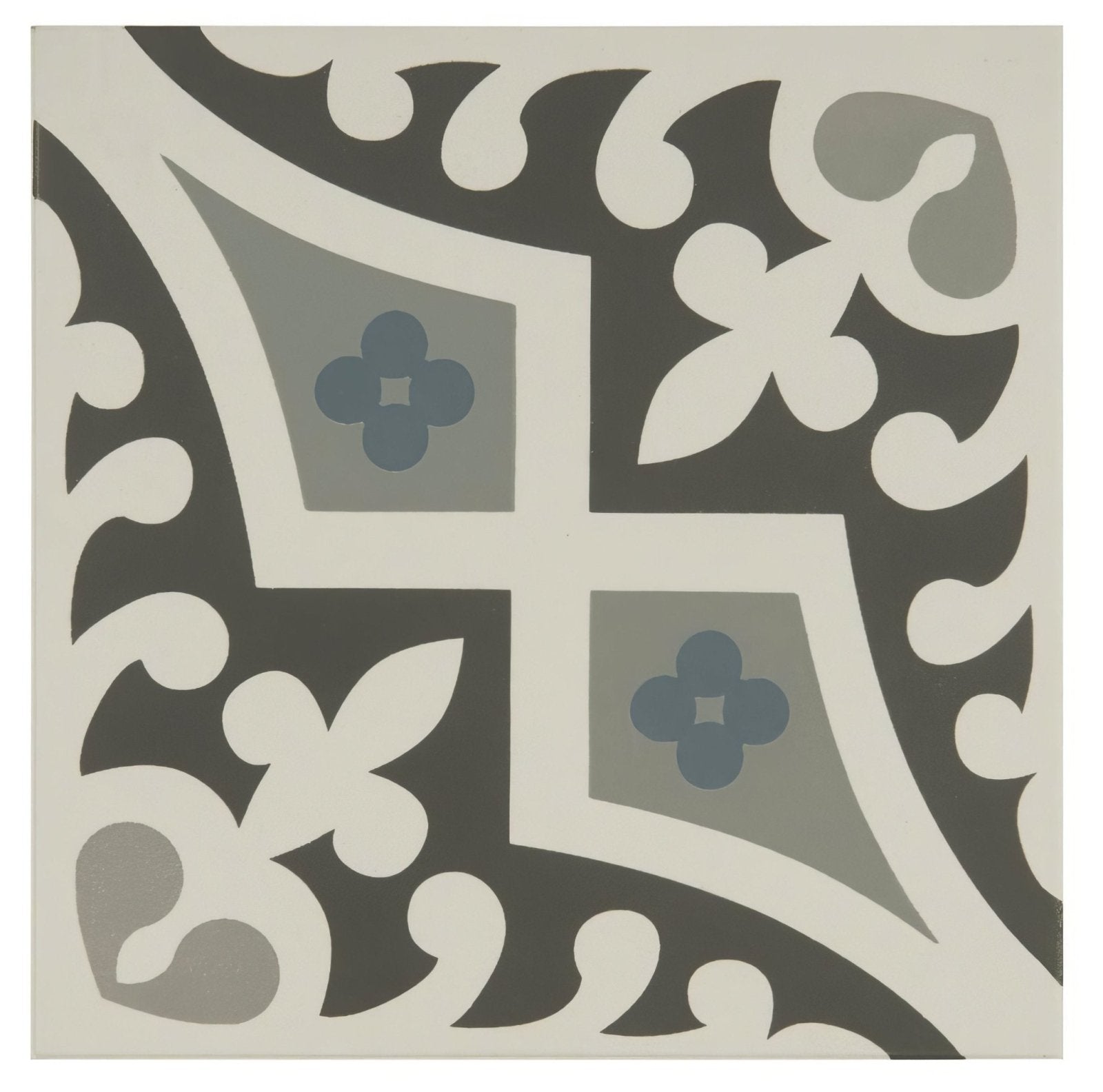 Romanesque Light Blue, Light Grey and Dark Grey on Dover White