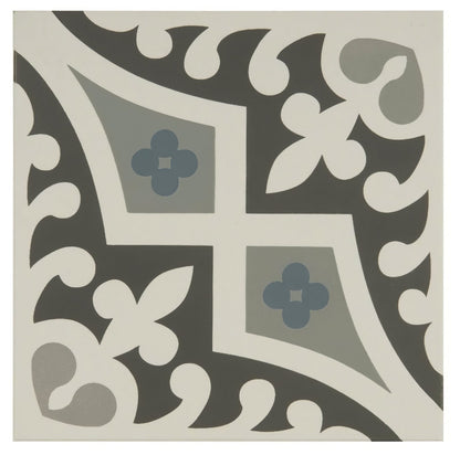 Romanesque Light Blue, Light Grey and Dark Grey on Dover White