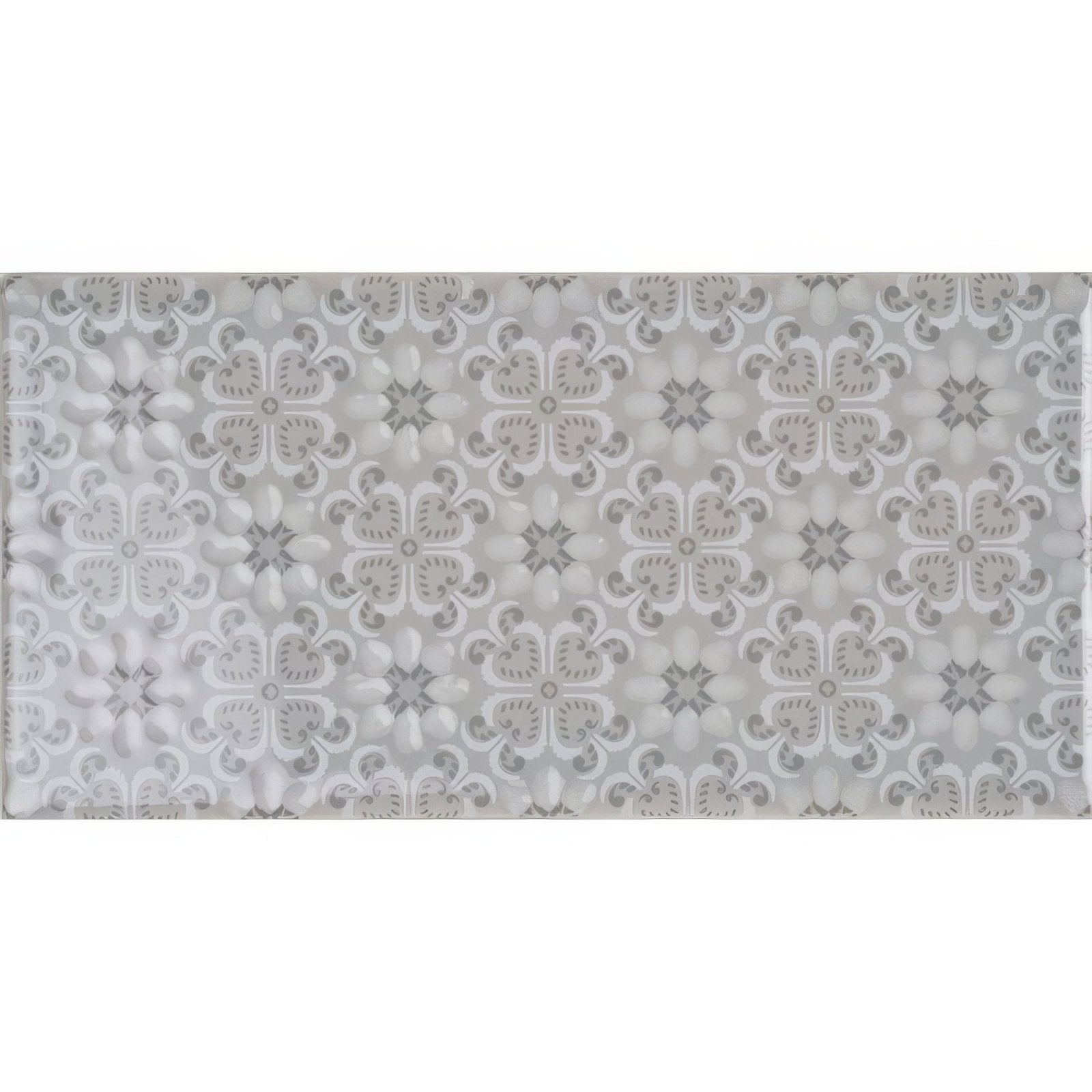 Rosemoor on dunwich gray and white ornate floral patterned ceramic tile suitable for wall or floor installation