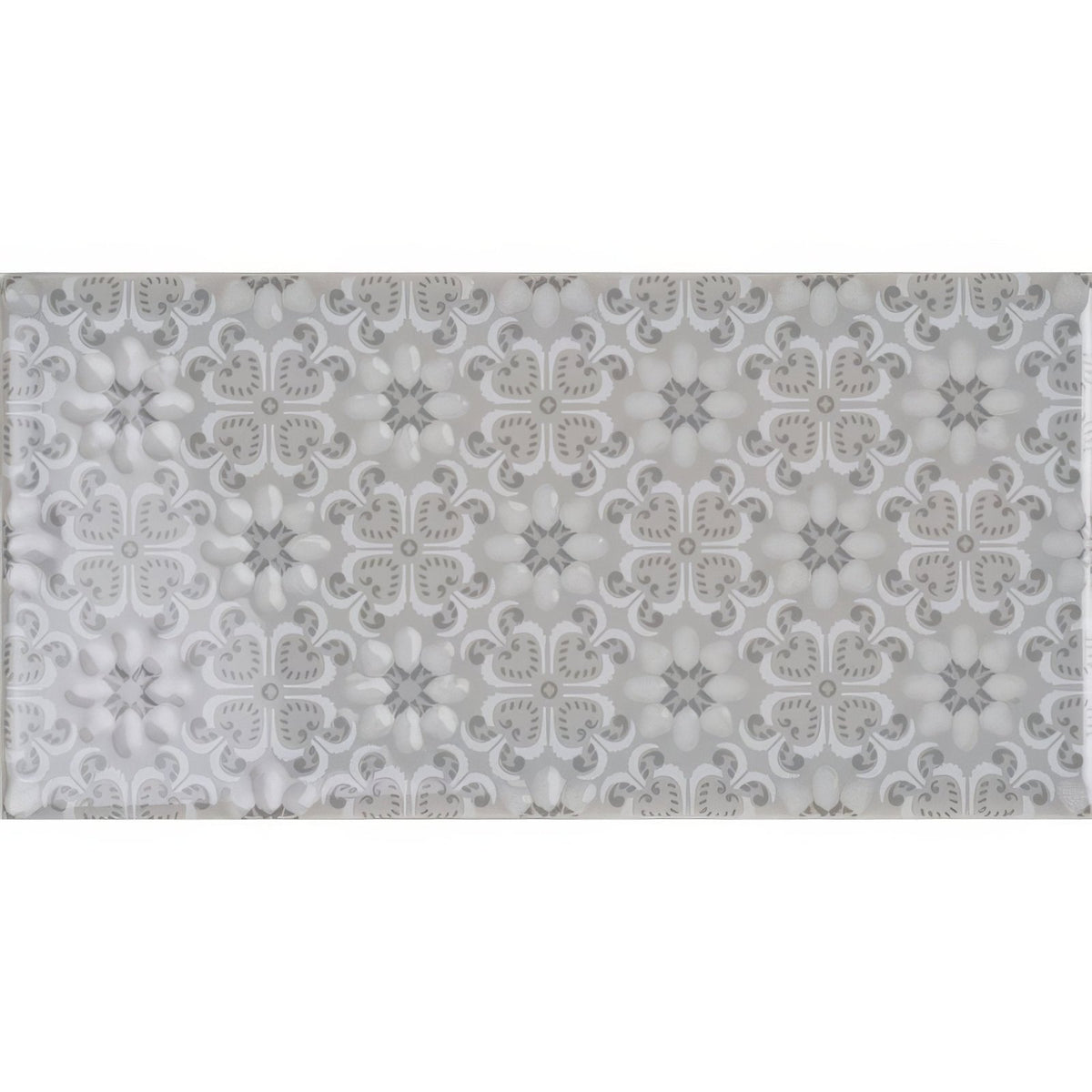 Rosemoor on dunwich gray and white ornate floral patterned ceramic tile suitable for wall or floor installation