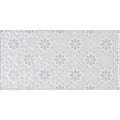 A rectangular white Rosemoor on Helmingham tile with subtle light gray snowflake pattern and delicate decorative elements