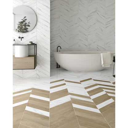 Rotterdam Porcelain Calacatta Chevron Wall & Floor Tile 9.8x52.2cm - thumbnail 1