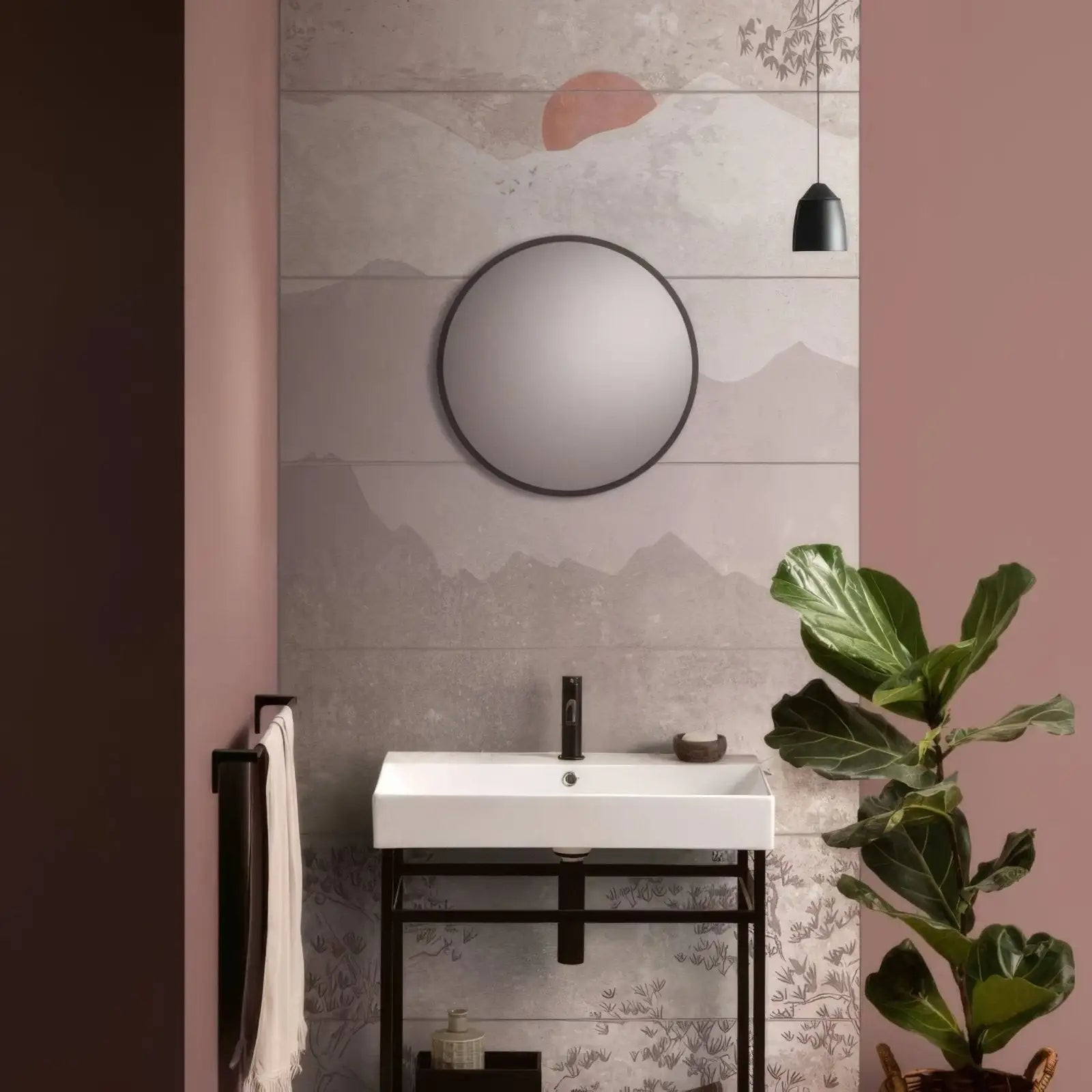 Round black-framed mirror