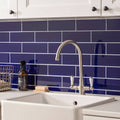 Stainless steel gooseneck faucet with white ceramic handles for Royal Blue Large Brick sink system