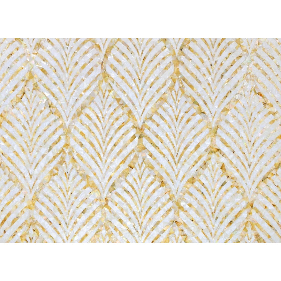 Elegant white and gold mother-of-pearl mosaic tile royal palm golden promise with repeating feather-like pattern