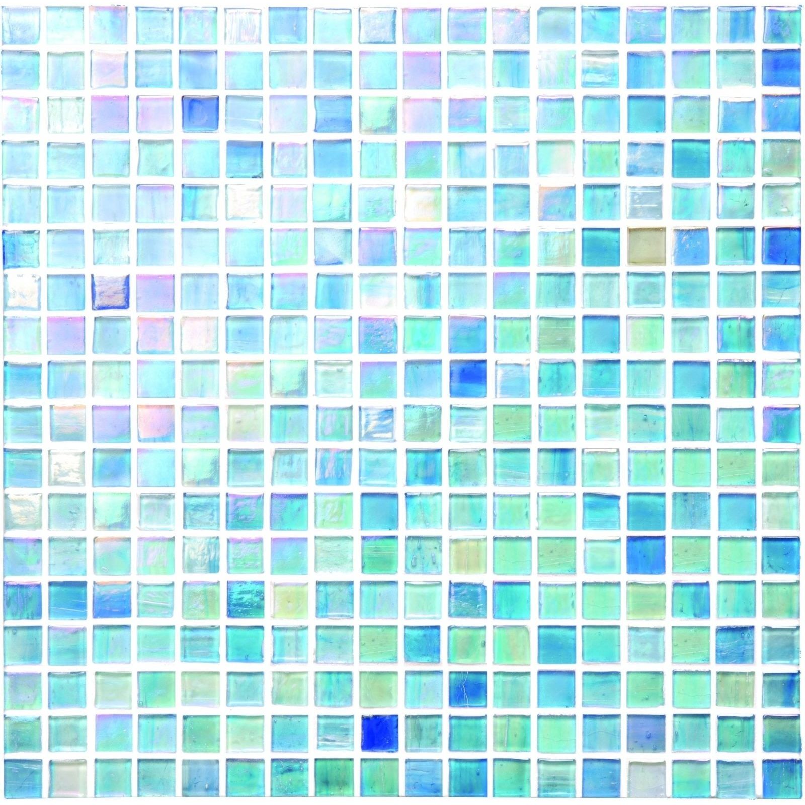 Iridescent blue and green square glass mosaic tiles safira film faced mosaic 15mm for decorative surfaces
