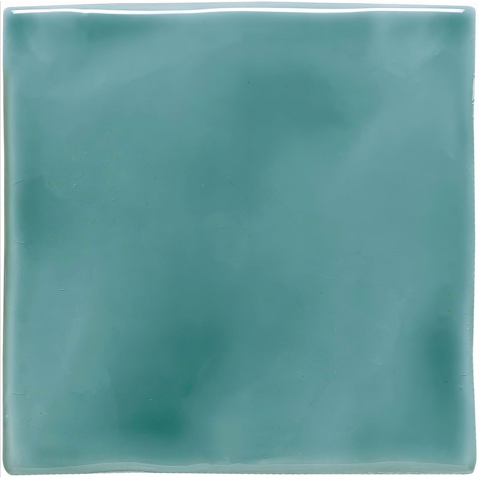 Sage field tile square glossy teal ceramic tile with subtle color variations and smooth reflective surface