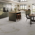 Sanford natural matt porcelain floor tiles with white marble effect and subtle gray veining for elegant interiors