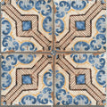 Blue and brown patterned sardinia porcelain gioia tile with intricate geometric and floral ceramic designs