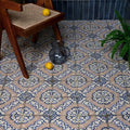 Blue and beige patterned sardinia porcelain masseria ceramic floor tiles with intricate floral designs