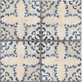 Blue and white porcelain sardinia tarricone tiles with repeating curved ceramic pattern for decorative use