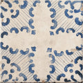 Antique blue and white sardinia porcelain tarricone tile with hand-painted curved ceramic motifs