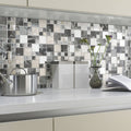 Saturn Silver Glass & Metal Mix Modular Mosaic silver glass and metal mosaic with a stainless steel pot