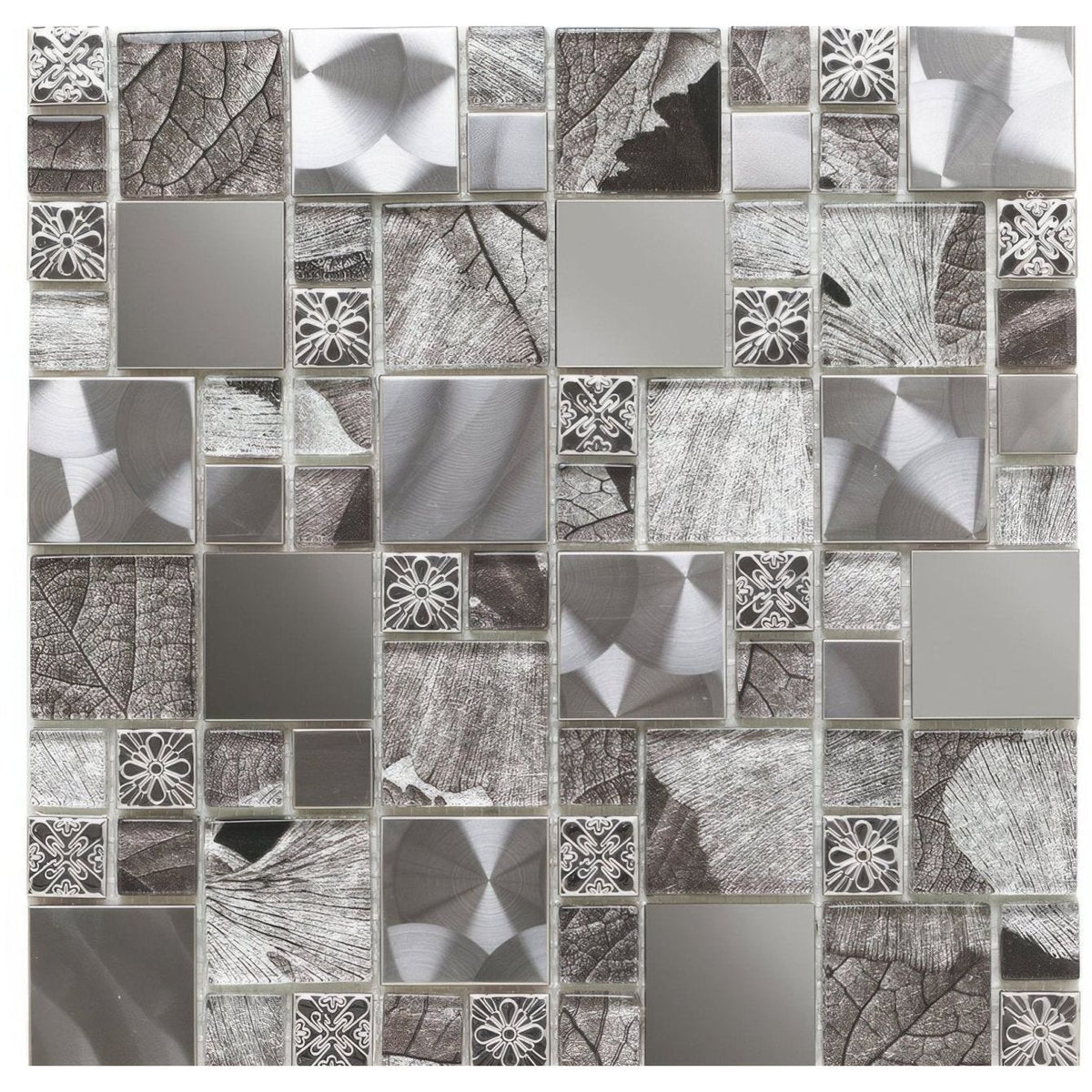 Saturn Silver Glass & Metal Mix Modular Mosaic – detail view 2