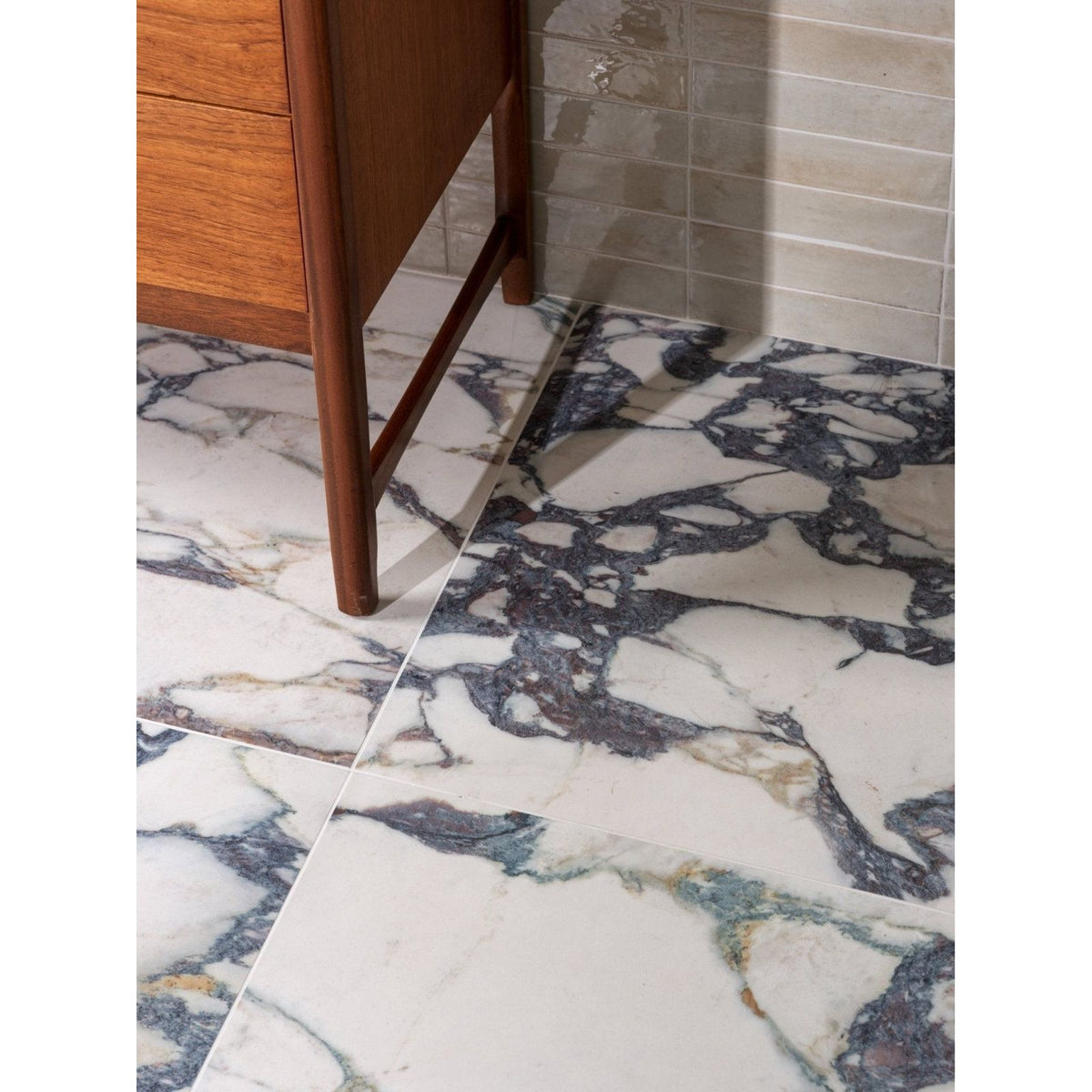 Savoy novo porcelain matt floor tiles in white and gray marble effect with swirling veining 60 x 120cm