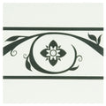 Black ornamental Saxon border on white featuring a central floral motif framed by swirling vines and leaves