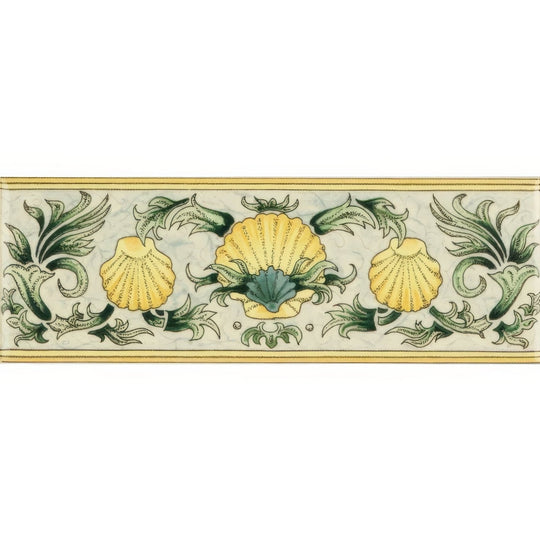 Scallop Shells Blue & Yellow Classical Decorative Border on County White