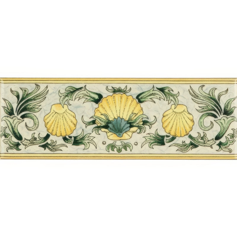 Scallop Shells Blue & Yellow Classical Decorative Border on County White