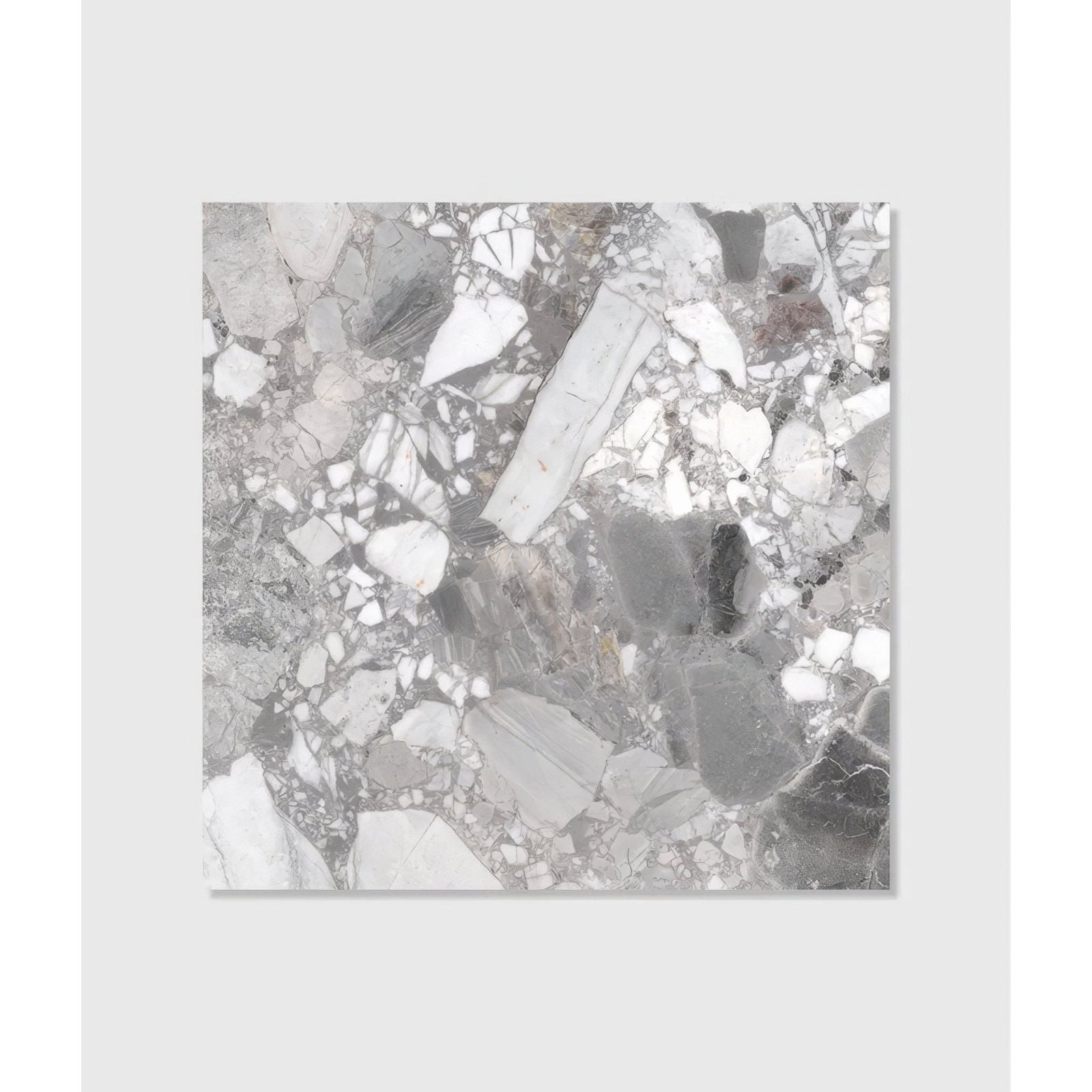 Sculpture Grande porcelain ceppo square mosaic tile with textured fragmented white and gray stone pattern