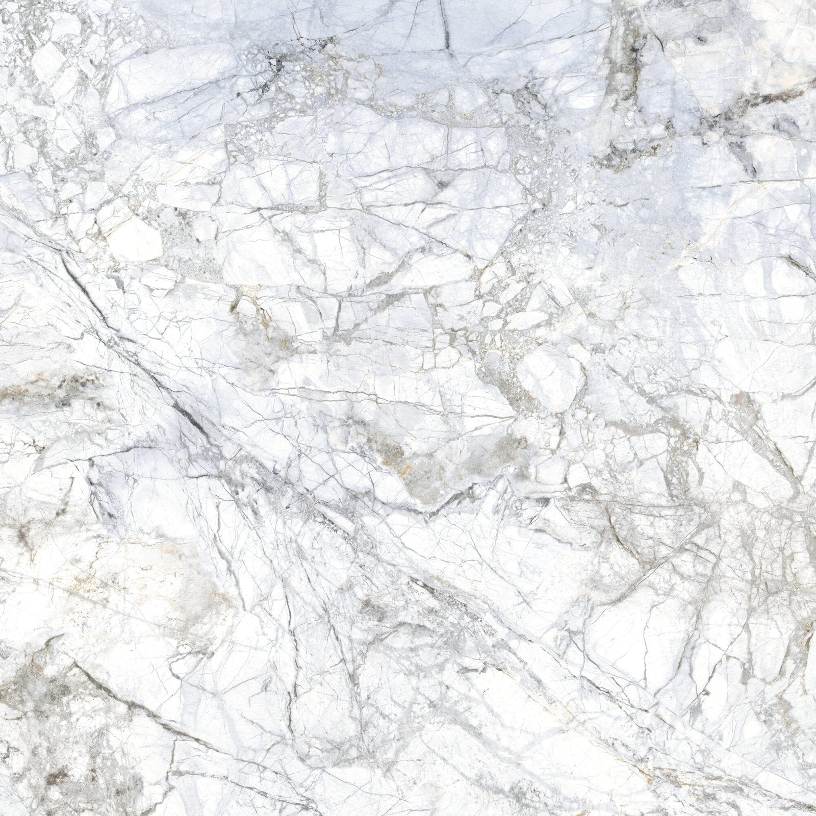 Sculpture grande porcelain invisible blue with a white marble surface featuring intricate gray veining