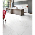 Sculpture grande porcelain oro white marble-effect floor tiles with subtle gray veining in a polished finish