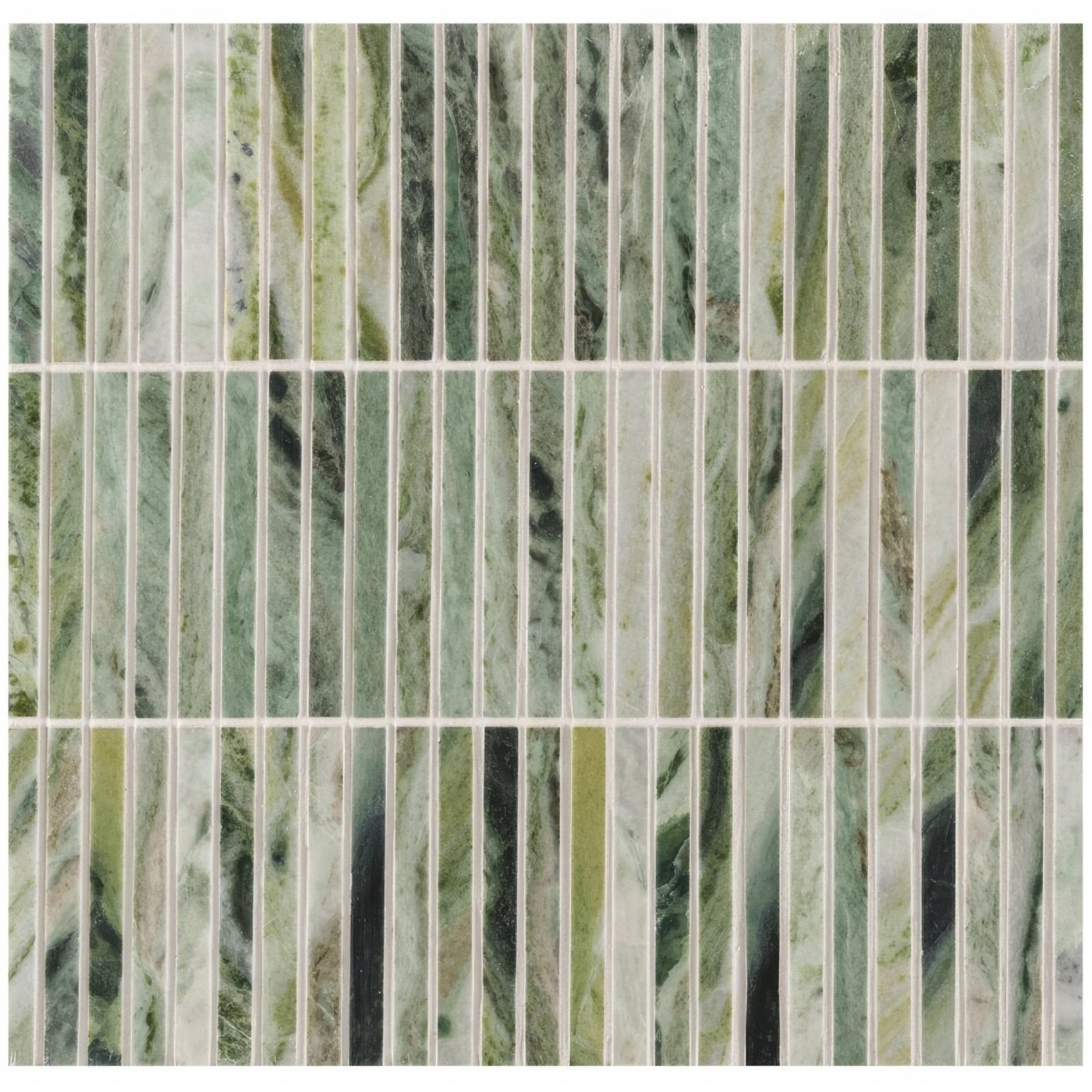 Seaspray Green Stacked Mosaic green and white marble tile with vertical stripes for wall and floor decor