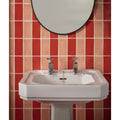 White ceramic pedestal sink with chrome faucets from seaton ceramic marmalade collection for bathroom use