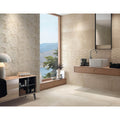 Modern white ceramic vessel sink Seattle 1801 crema matt with sleek minimalist design on floating wooden vanity
